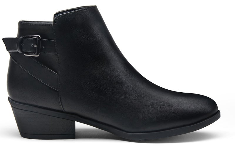 Vepose Women's Short Ankle Boots, Low Heel Western Cowboy Booties with Extra Wide Width, 911W - Black Pu, Size 7.5W US - with Buckle Side Zipper (CJY911W Black pu 07.5) - Image 1