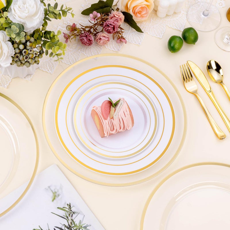 BESTSTAR 12 Inch Disposable Decor Charger Plates, 25 Pack Plastic Clear Plates with Gold Rim, Perfect Table Decor for Party, Wedding, Dinner - Image 5