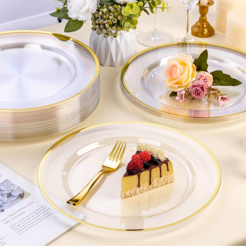 BESTSTAR 12 Inch Disposable Decor Charger Plates, 25 Pack Plastic Clear Plates with Gold Rim, Perfect Table Decor for Party, Wedding, Dinner - Image 4