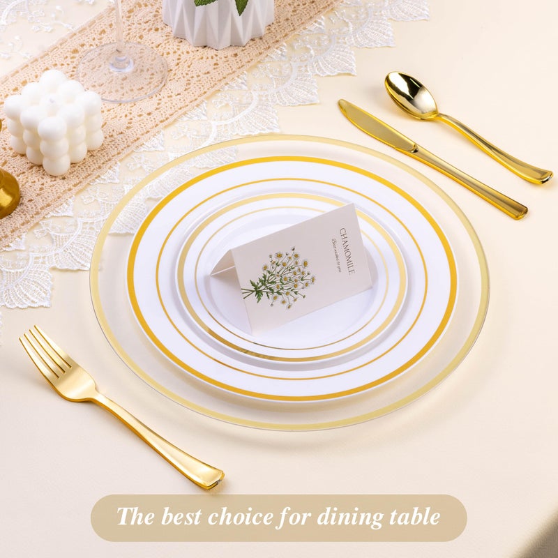 BESTSTAR 12 Inch Disposable Decor Charger Plates, 25 Pack Plastic Clear Plates with Gold Rim, Perfect Table Decor for Party, Wedding, Dinner - Image 3