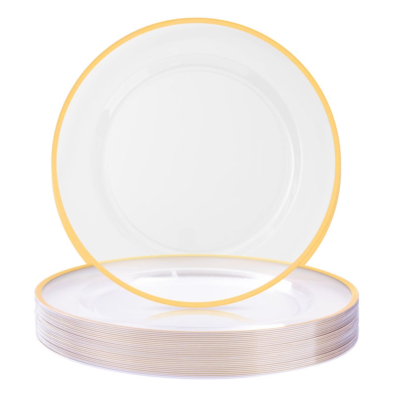 BESTSTAR 12 Inch Disposable Decor Charger Plates, 25 Pack Plastic Clear Plates with Gold Rim, Perfect Table Decor for Party, Wedding, Dinner - Image 1