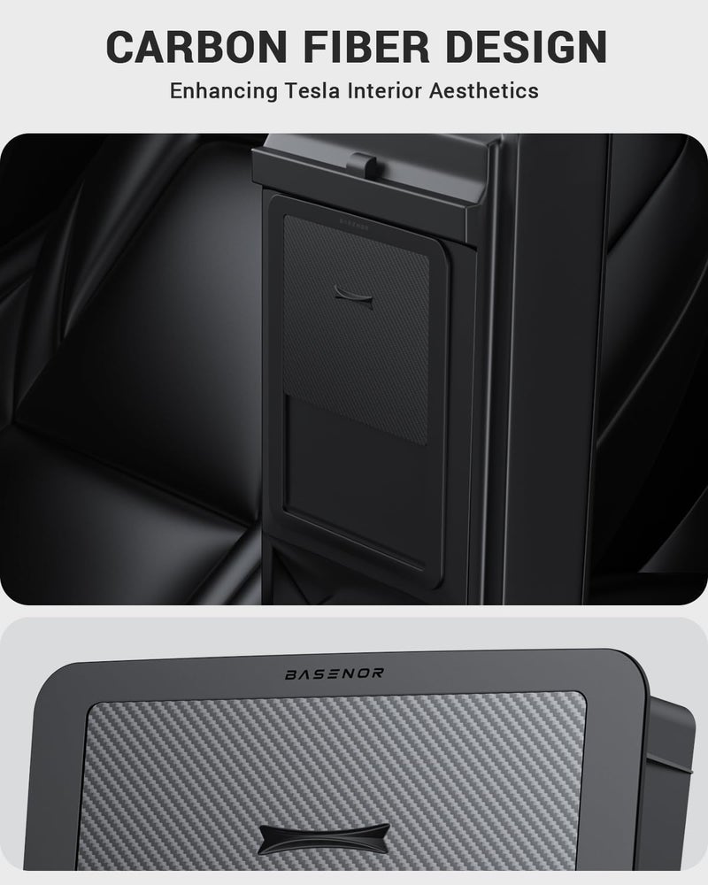 BASENOR 3PCS Tesla Model Y Model 3 Center Console Organizer [Carbon Fiber Edition] Armrest Hidden Storage Box, Custom for Model Y 2021-2024 Tesla Model 3 2021-2023, Tesla Interior Accessories - Image 4