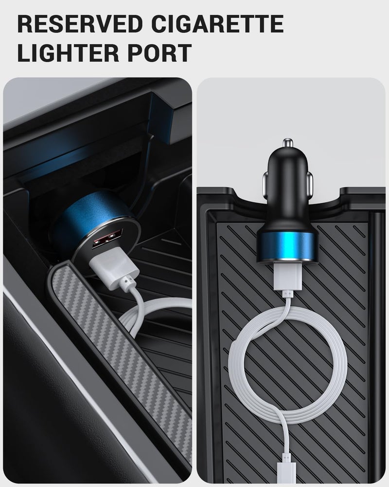 BASENOR 3PCS Tesla Model Y Model 3 Center Console Organizer [Carbon Fiber Edition] Armrest Hidden Storage Box, Custom for Model Y 2021-2024 Tesla Model 3 2021-2023, Tesla Interior Accessories - Image 5