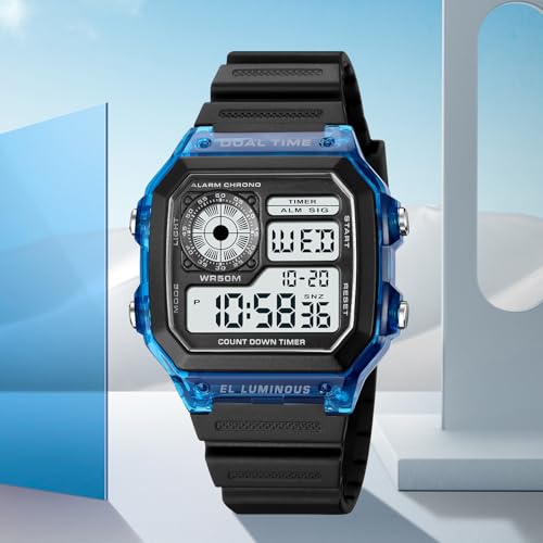 PASOY Fashion Mens Womens Outdoor Sports Casual Watch Swim Multi-Function Watches Date Week Alarm Stopwatch Countdown Backlight Waterproof Watch - Image 4