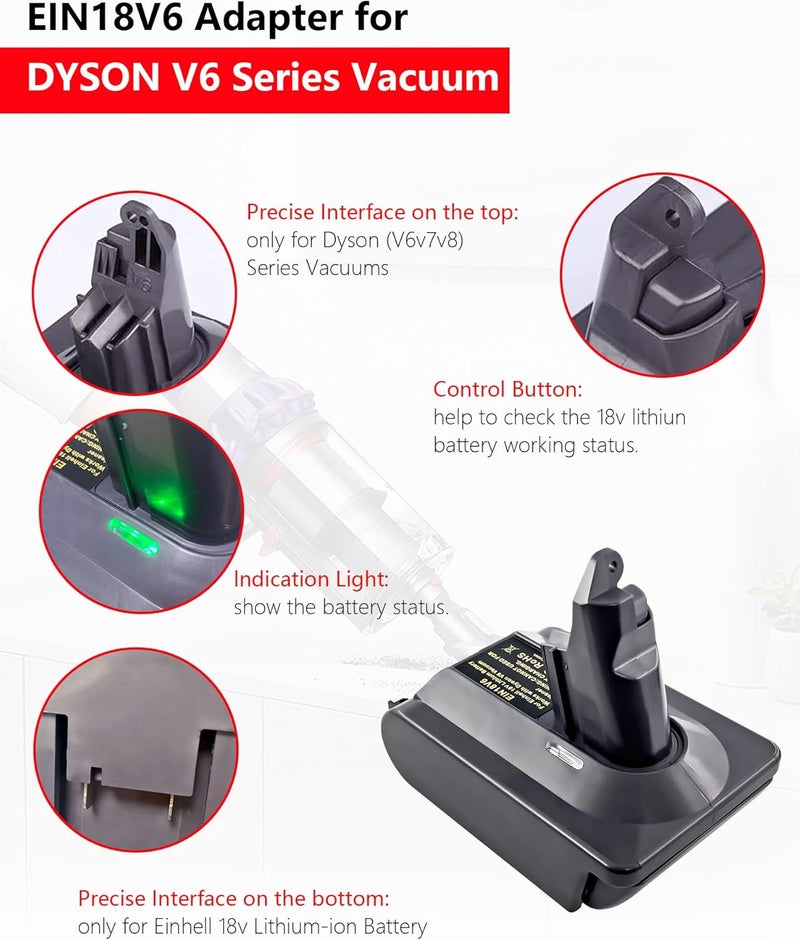 BTRUI محول بطارية Dyson V6 لبطارية Einhell 18V Power X Series ليثيوم لمكنسة Dyson V6 DC58 DC59 DC61 DC62 SV06 الكهربائية (محول EIN18V6) - Image 3