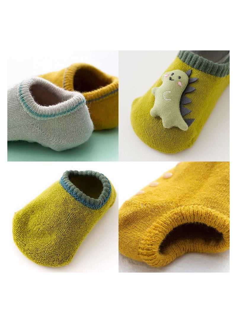 KASTWAVE 6Pcs Baby Non-skid Grip Socks, Kids Cartoon Cute Floor Ankle Socks with Grips, Cotton Animal Socks for Infants Toddlers Girls Boys 1-3 Years, M Size - Image 5