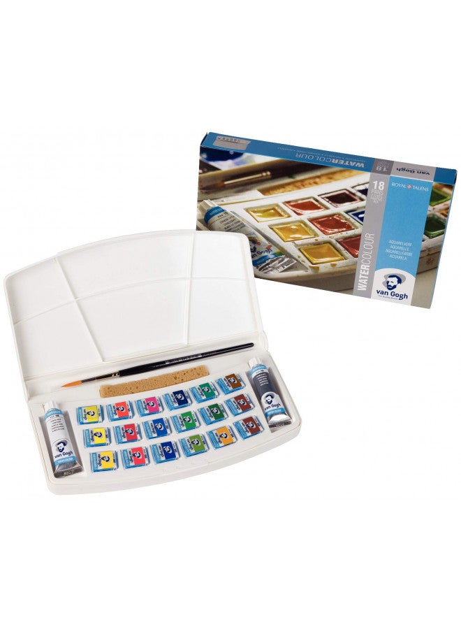 Van Gogh Watercolor Paint Set, Plastic Pocketbox, 18-Half Pan + 2x10ml - Image 4