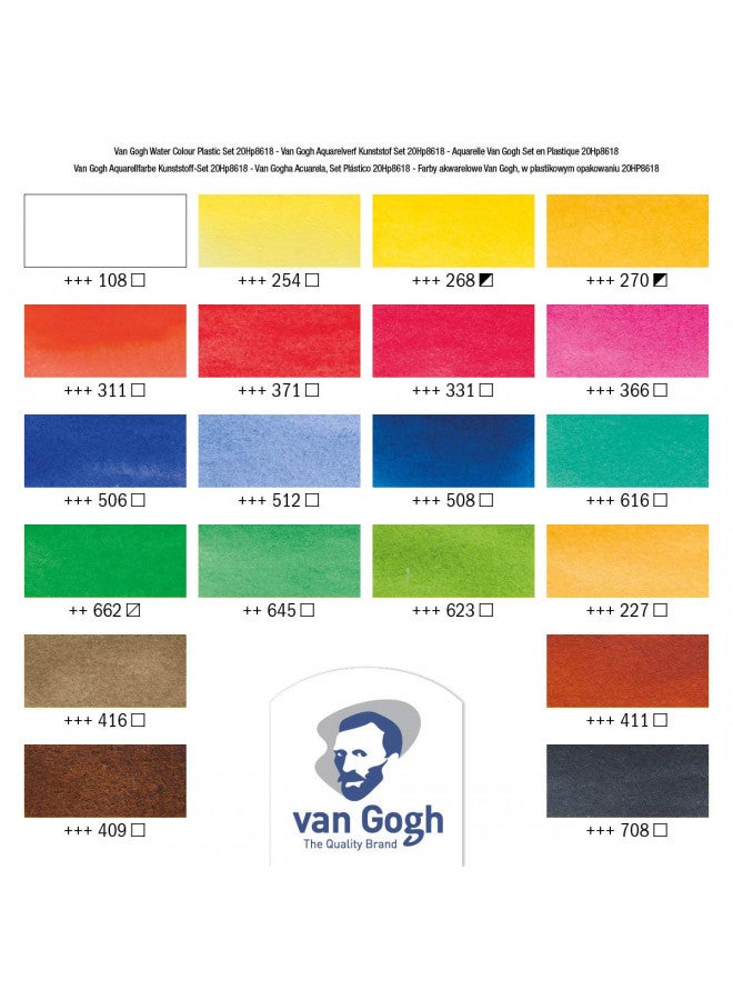 Van Gogh Watercolor Paint Set, Plastic Pocketbox, 18-Half Pan + 2x10ml - Image 3