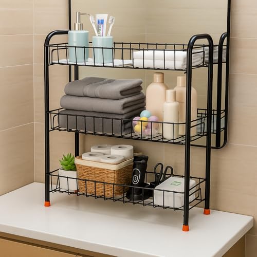 Namani 3 Tier Foldable Black Multipurpose Rack for Kitchen & Bathroom – Heavy Metal Storage Rack Shelf Organizer for Plates, Utensils, Toiletries & Storage, Space Saver - Image 2