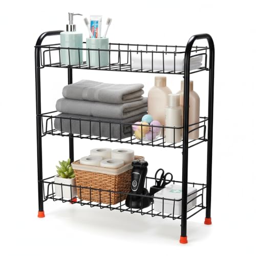 Namani 3 Tier Foldable Black Multipurpose Rack for Kitchen & Bathroom – Heavy Metal Storage Rack Shelf Organizer for Plates, Utensils, Toiletries & Storage, Space Saver - Image 3