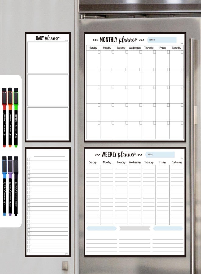 JJPRO Non-Magnetic Dry Erase Calendar for Fridge, Reusable Monthly Calendar, Weekly Planner,Daily/To Do List Whiteboard Bundle -14.5"x11.5" Reusable Calendars Stick to Fridge,Wall, All Smooth Surfaces - Image 1
