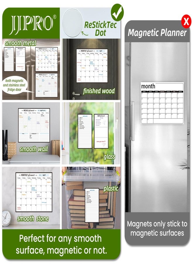 JJPRO Non-Magnetic Dry Erase Calendar for Fridge, Reusable Monthly Calendar, Weekly Planner,Daily/To Do List Whiteboard Bundle -14.5"x11.5" Reusable Calendars Stick to Fridge,Wall, All Smooth Surfaces - Image 2