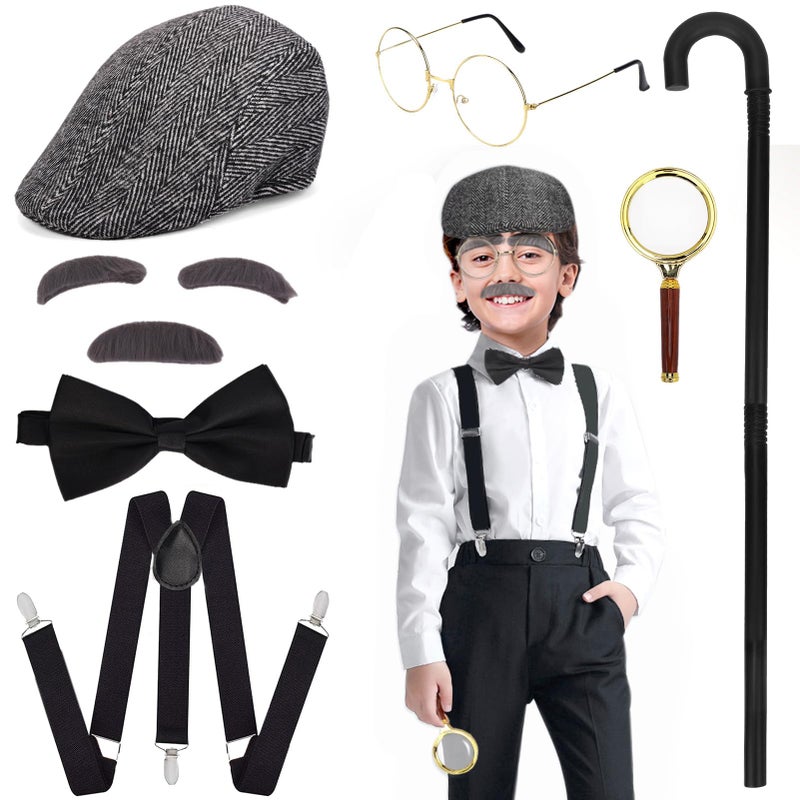 FAYBOX Old Man Costume for Kids Adults100 Days of School Costume for BoysHalloween Peaky Blinders Costume