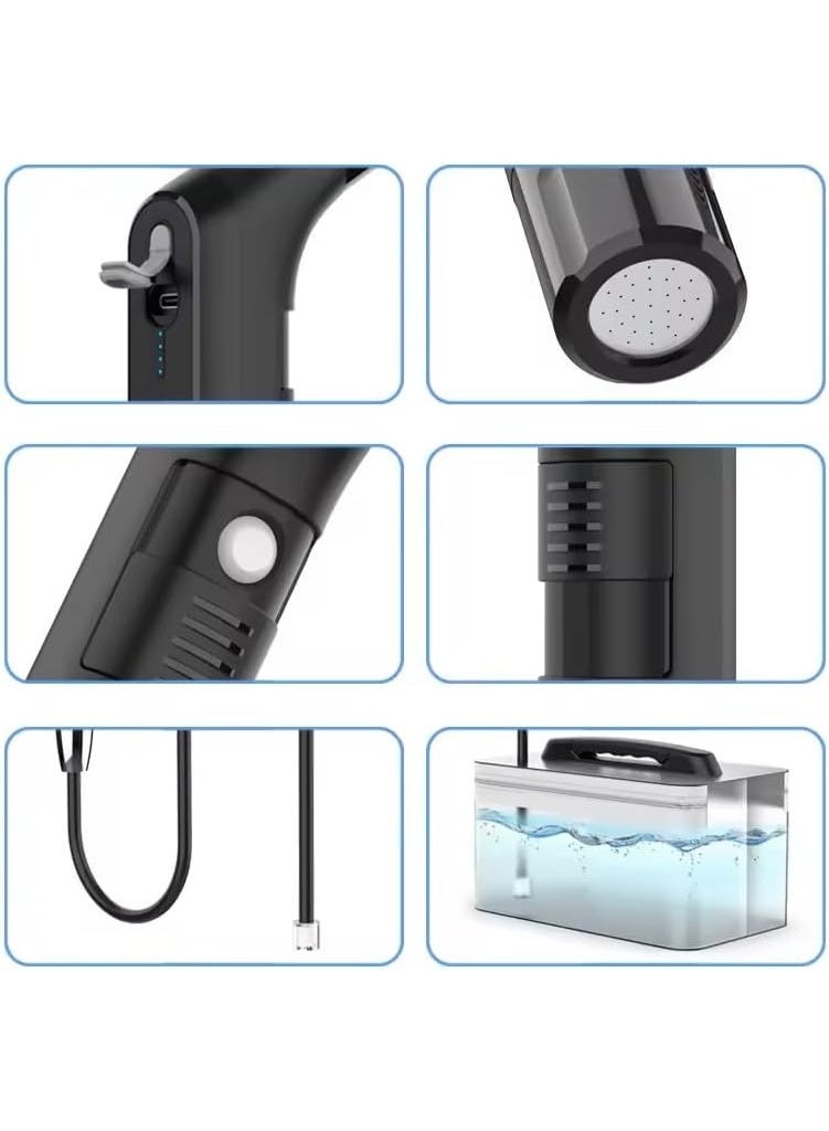 دينكس شطاف المسافر الكهربائي المحمول مع خرطوم بطول 1.2 متر وخزان ماء 2.3 لتر – شطاف سفر يدوي مدمج للمسلمين للاستخدام في المنزل، العناية بالطفل، التخييم والهواء الطلق – شطاف متنقل عملي وسهل الحمل - Image 3