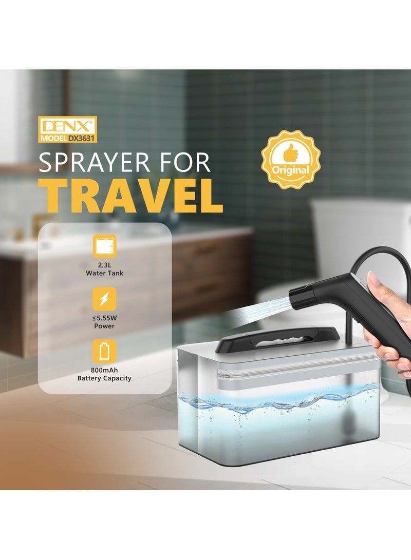 Denx Portable Electric Travel Shattaf Bidet with 1.2m Hose & 2.3L Water Tank – Handheld Muslim Compact Bidet for Home, Baby Care, Camping & Outdoor Use - Image 3