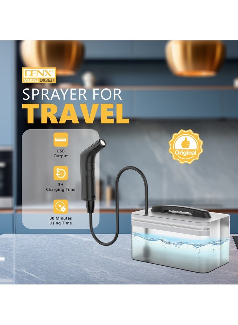 Denx Portable Electric Travel Shattaf Bidet with 1.2m Hose & 2.3L Water Tank – Handheld Muslim Compact Bidet for Home, Baby Care, Camping & Outdoor Use - Image 2