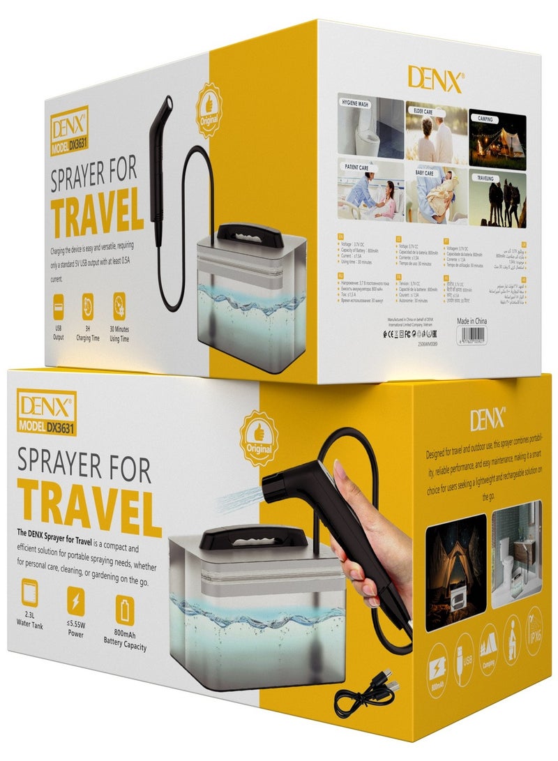 Denx Portable Electric Travel Shattaf Bidet with 1.2m Hose & 2.3L Water Tank – Handheld Muslim Compact Bidet for Home, Baby Care, Camping & Outdoor Use - Image 5