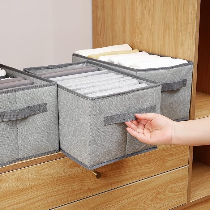 GETZET Foldable printed Clothes 8 compartment Organizer for Wardrobe Ideal for Jeans pent tShirts Sweater Leggins storage box with Bin Dual Handles cotton with 1 pack of 3 pcs multicolor - Image 4