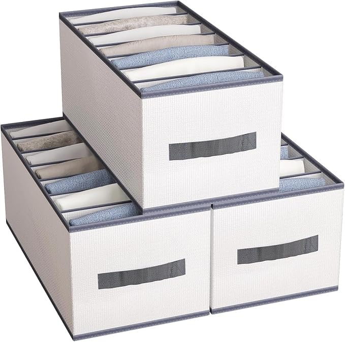 GETZET Foldable printed Clothes 8 compartment Organizer for Wardrobe Ideal for Jeans pent tShirts Sweater Leggins storage box with Bin Dual Handles cotton with 1 pack of 3 pcs multicolor - Image 2