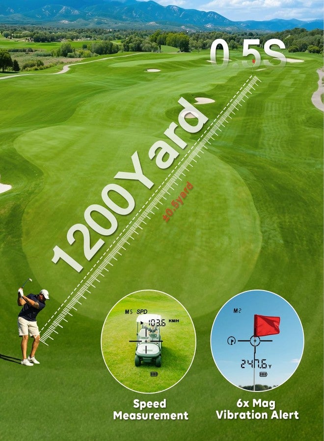 GREEN SHOT Golf Range Finder with Slope - 1200 Yards Range Finder Golf, 6X Magnification Laser Rangefinder Magnetic with Flag Pole Lock Vibration, Rechargeable Compact Golf Accessories for Men - Image 5