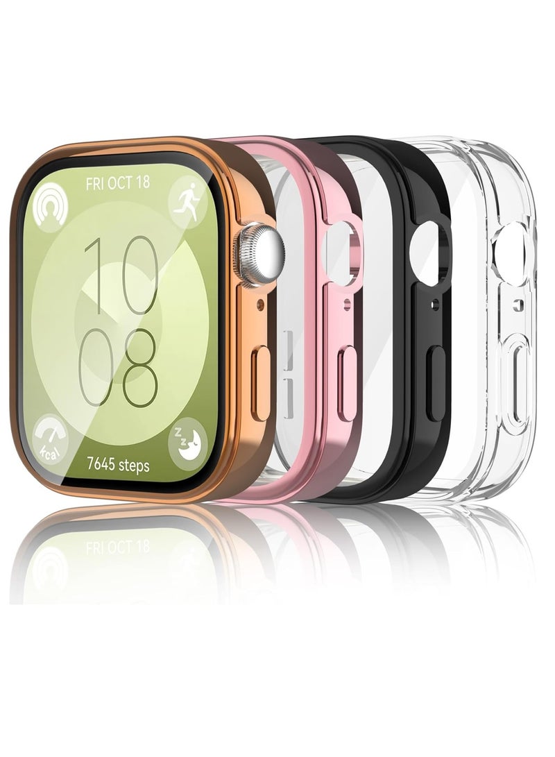 KASTWAVE 4 قطع من حافظات الحماية المتوافقة مع ساعة هواوي WATCH FIT 3، غطاء وجه ناعم من مادة TPU، مجموعة ممتص الصدمات الواقي الكامل المقاوم للخدش، ملحقات ساعة ذكية رفيعة للغاية، شفافة، وردية ذهبية، سوداء، وردية - Image 1
