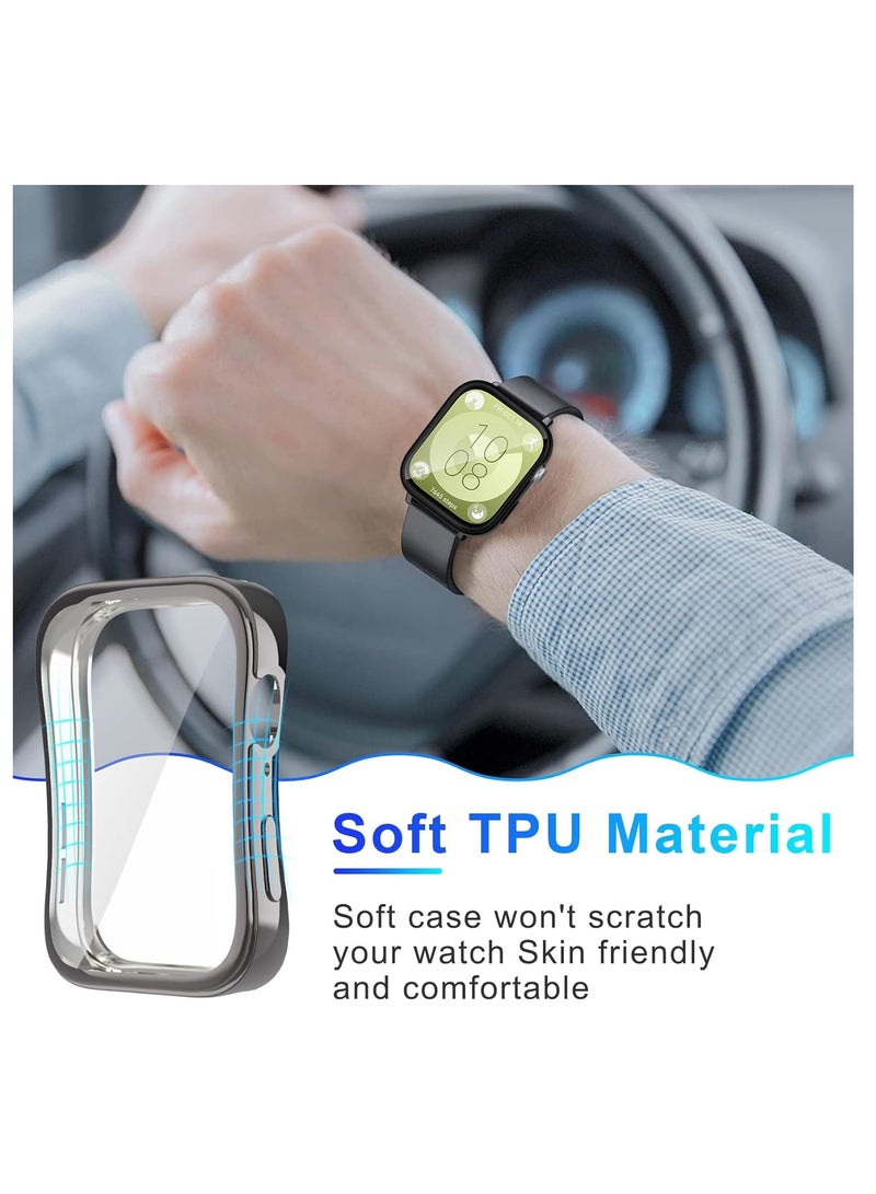 KASTWAVE 4 قطع من حافظات الحماية المتوافقة مع ساعة هواوي WATCH FIT 3، غطاء وجه ناعم من مادة TPU، مجموعة ممتص الصدمات الواقي الكامل المقاوم للخدش، ملحقات ساعة ذكية رفيعة للغاية، شفافة، وردية ذهبية، سوداء، وردية - Image 4