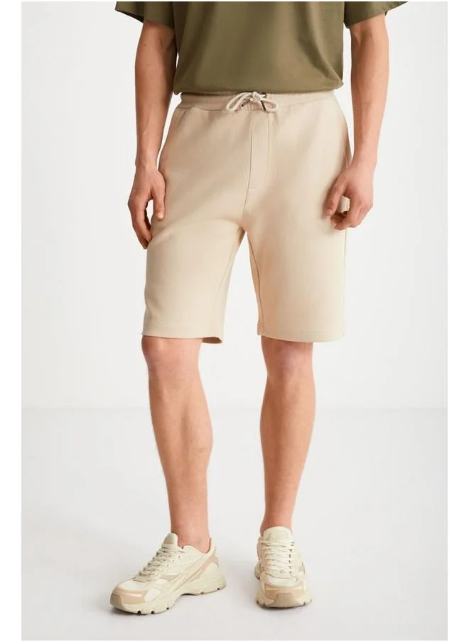 GRIMELANGE Camillo Men's Zipper Pocket Elastic Waist Beige Shorts & Bermuda
