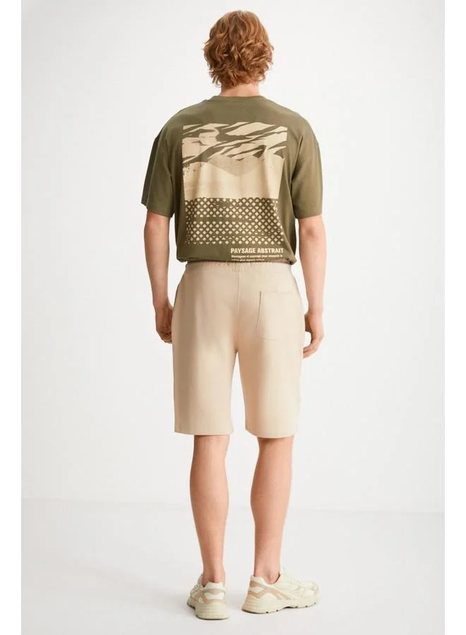 GRIMELANGE Camillo Men's Zipper Pocket Elastic Waist Beige Shorts & Bermuda