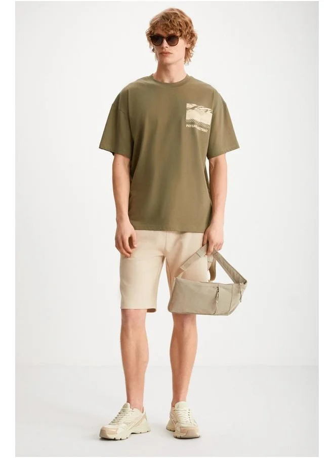 GRIMELANGE Camillo Men's Zipper Pocket Elastic Waist Beige Shorts & Bermuda