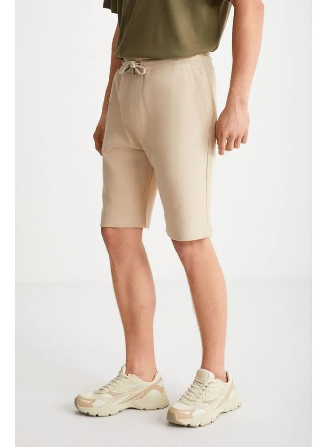GRIMELANGE Camillo Men's Zipper Pocket Elastic Waist Beige Shorts & Bermuda