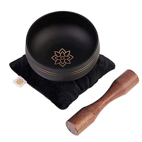 Mindful Modern Mindful & Modern Tibetan Singing Bowl Set | Deepen Your Meditation and Yoga Practice | Experience Mindfulness & Stress Relief | Beautifully Designed & Provides Excellent Sound | Chakra Healing | Black - Image 1