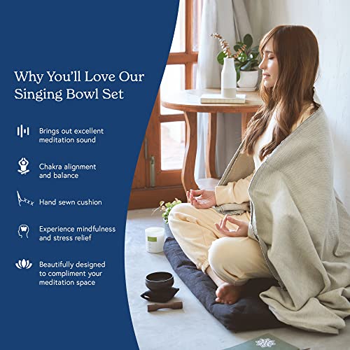Mindful Modern Mindful & Modern Tibetan Singing Bowl Set | Deepen Your Meditation and Yoga Practice | Experience Mindfulness & Stress Relief | Beautifully Designed & Provides Excellent Sound | Chakra Healing | Black - Image 5