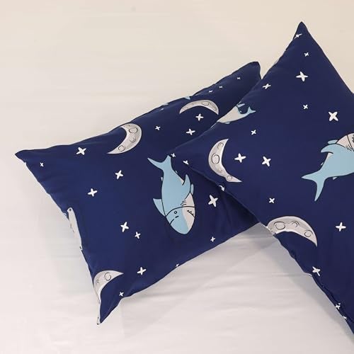 Bhoomi Impex Kids Bedsheet Double Size 90x100 Inch - Moonlit Sharks Print - Fun, Colorful & Soft Microfiber Bed Sheet with 2 Pillow Covers - Wrinkle-Free & Cozy Bedding for Boys & Girls - Image 5