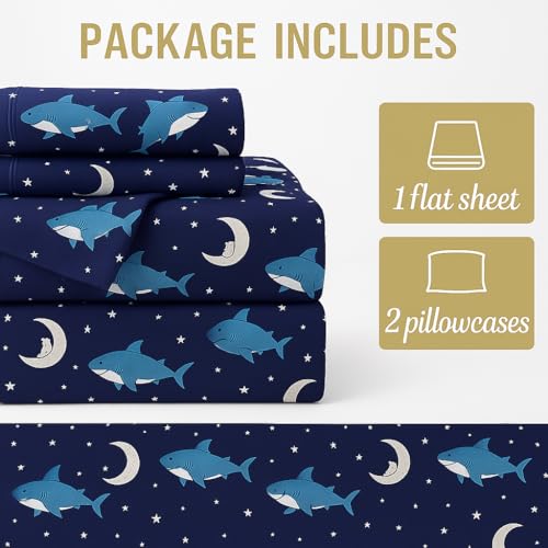 Bhoomi Impex Kids Bedsheet Double Size 90x100 Inch - Moonlit Sharks Print - Fun, Colorful & Soft Microfiber Bed Sheet with 2 Pillow Covers - Wrinkle-Free & Cozy Bedding for Boys & Girls - Image 3