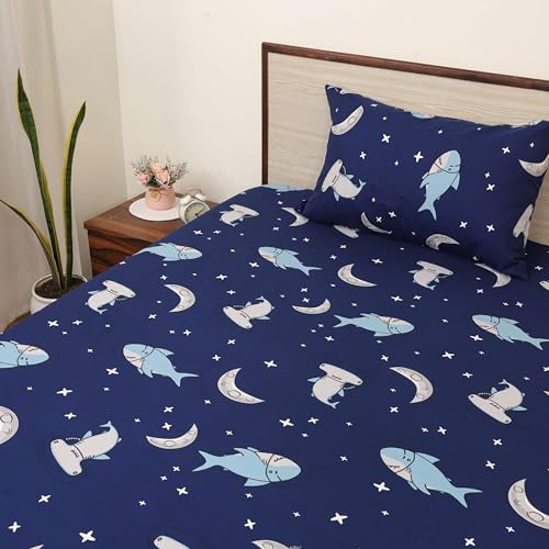 Bhoomi Impex Kids Bedsheet Double Size 90x100 Inch - Moonlit Sharks Print - Fun, Colorful & Soft Microfiber Bed Sheet with 2 Pillow Covers - Wrinkle-Free & Cozy Bedding for Boys & Girls - Image 4