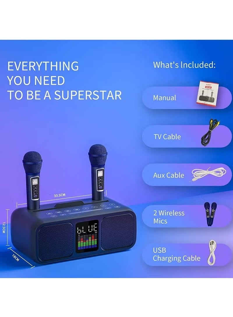 Smart Berry Karaoke Machine for Adults & Kids, Rechargeabl Portable Speaker with 2 UHF Wireless Microphones,Supports AUX/USB/Type C/TF Card/Bluetooth,PA System for Home, Party, Outdoors&Indoors Activities - Image 5