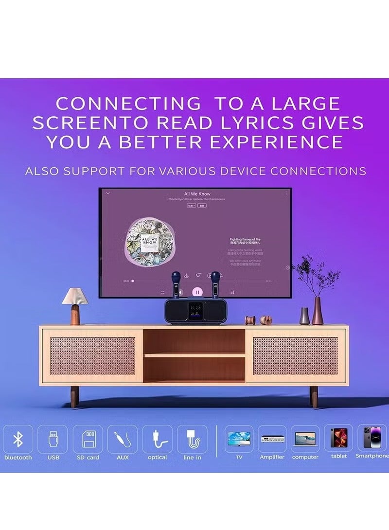 Smart Berry Karaoke Machine for Adults & Kids, Rechargeabl Portable Speaker with 2 UHF Wireless Microphones,Supports AUX/USB/Type C/TF Card/Bluetooth,PA System for Home, Party, Outdoors&Indoors Activities - Image 3