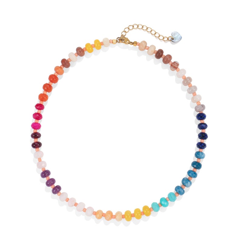 Badu Gemstone Beaded Necklace for Women Colorful Natural Stone Freshwater Pearl Surfer Beach Rainbow Necklace Jewelry Gift - Image 1