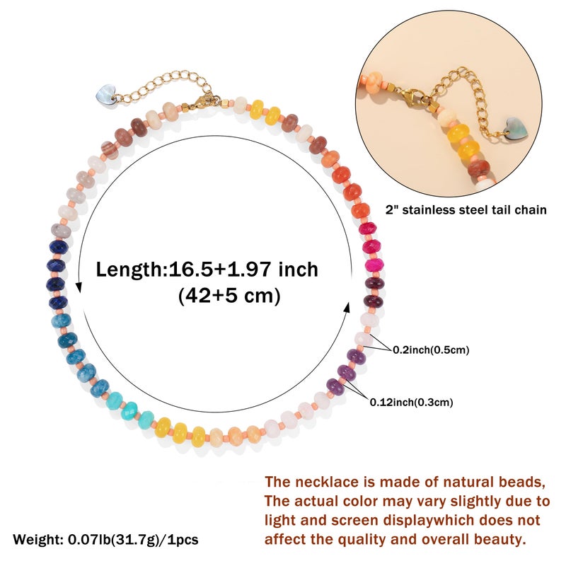 Badu Gemstone Beaded Necklace for Women Colorful Natural Stone Freshwater Pearl Surfer Beach Rainbow Necklace Jewelry Gift - Image 2