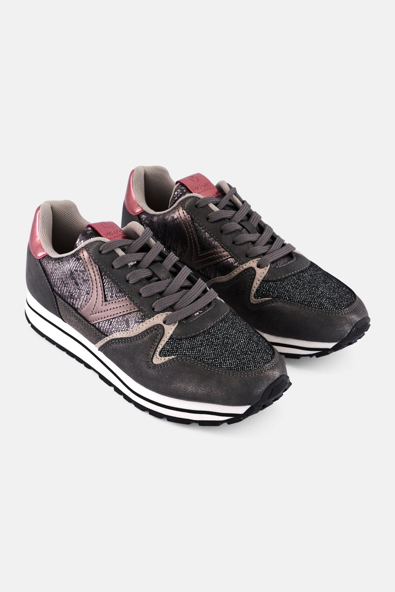 Victoria Women Lace Up Metallic Casual Shoes, Black - Image 1