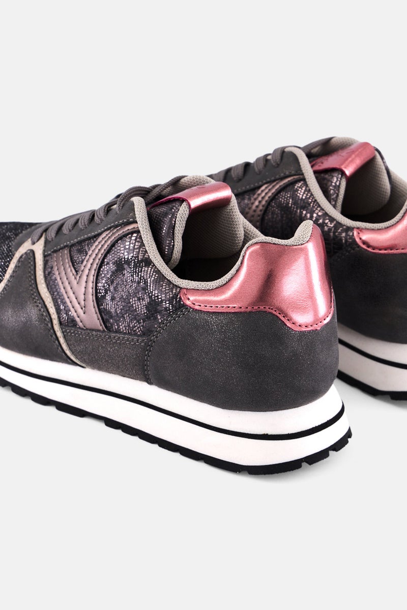 Victoria Women Lace Up Metallic Casual Shoes, Black - Image 2