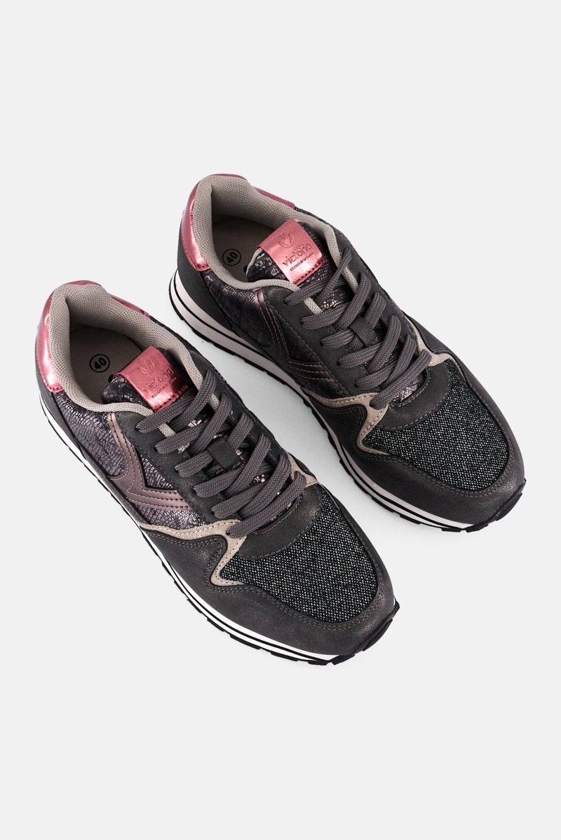 Victoria Women Lace Up Metallic Casual Shoes, Black - Image 4