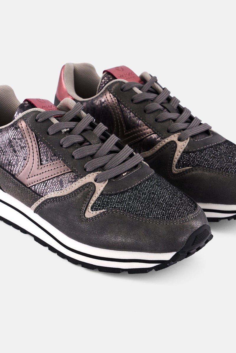 Victoria Women Lace Up Metallic Casual Shoes, Black - Image 3