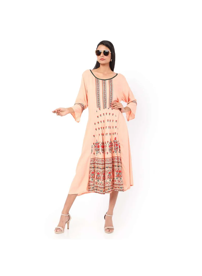 HANA & SARA LONG FRILL SLEEVES SOFT PRINTED ELEGANT ARABIC JALABIYA KAFTAN DRESS