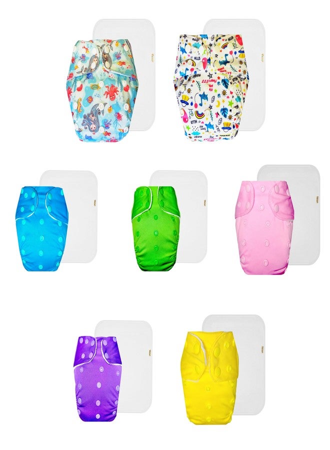 حفاضات قماشية فاخرة من دمبلدو مع حشوة قطنية (عبوة من 7) | مضادة للحساسية | قابلة لإعادة الاستخدام والغسل | أزرار كبس قابلة للتعديل | مثالية للأطفال الصغار | من 3 أشهر إلى 3 سنوات | للجنسين - Image 1