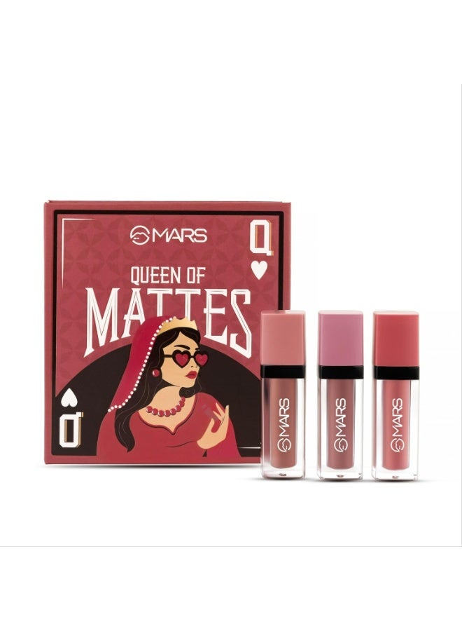 MARS Queen of Mattes Liquid Lipsticks Box Set of 3 (13.5 ml) (PEACHES & NUDES) | Smudgeproof & Transferproof | Intense Pigmentation Long-Lasting Wear | Customizable Colors | Matte Finish - Image 1