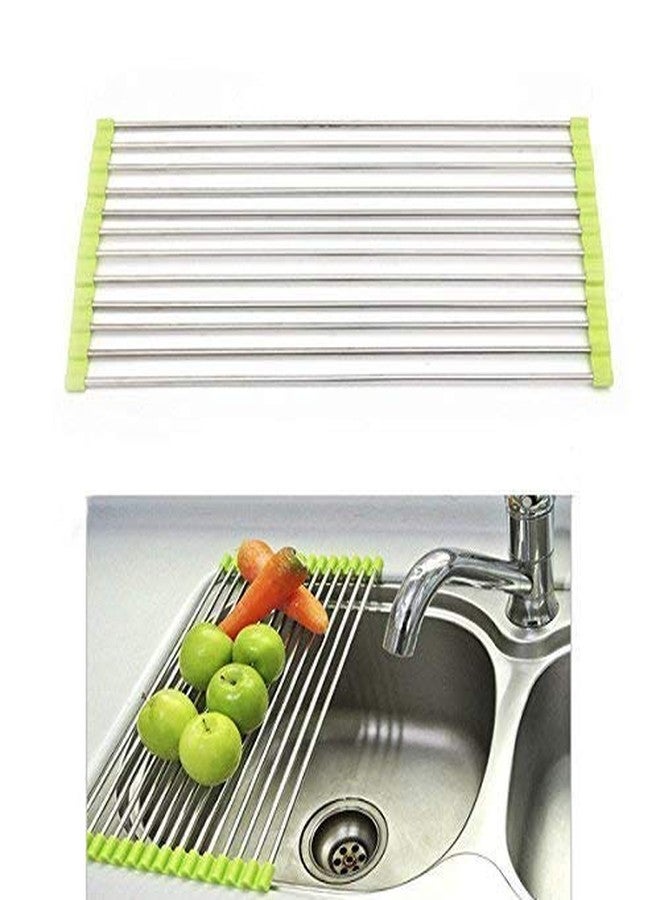 Yorten 1Pc Kitchen Holder Stainless Steel Sink Folding Fruit Vegetable Drying Drain Rack Dish Drying Rack, Stainless Steel Roll-Up Over Sink Rack Kitchen Foldable Drying Drainer 18 Inch - Image 1