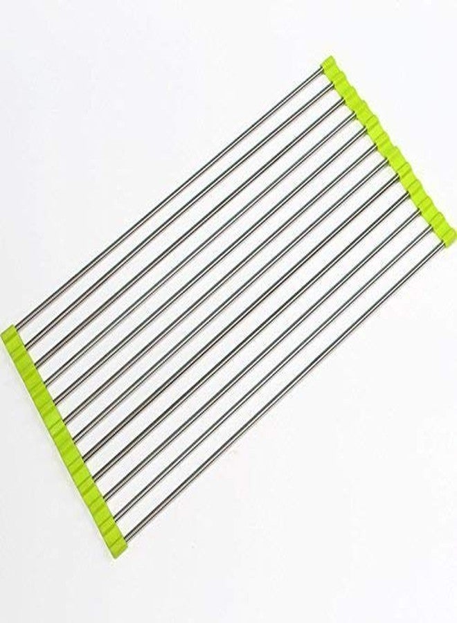 Yorten 1Pc Kitchen Holder Stainless Steel Sink Folding Fruit Vegetable Drying Drain Rack Dish Drying Rack, Stainless Steel Roll-Up Over Sink Rack Kitchen Foldable Drying Drainer 18 Inch - Image 3