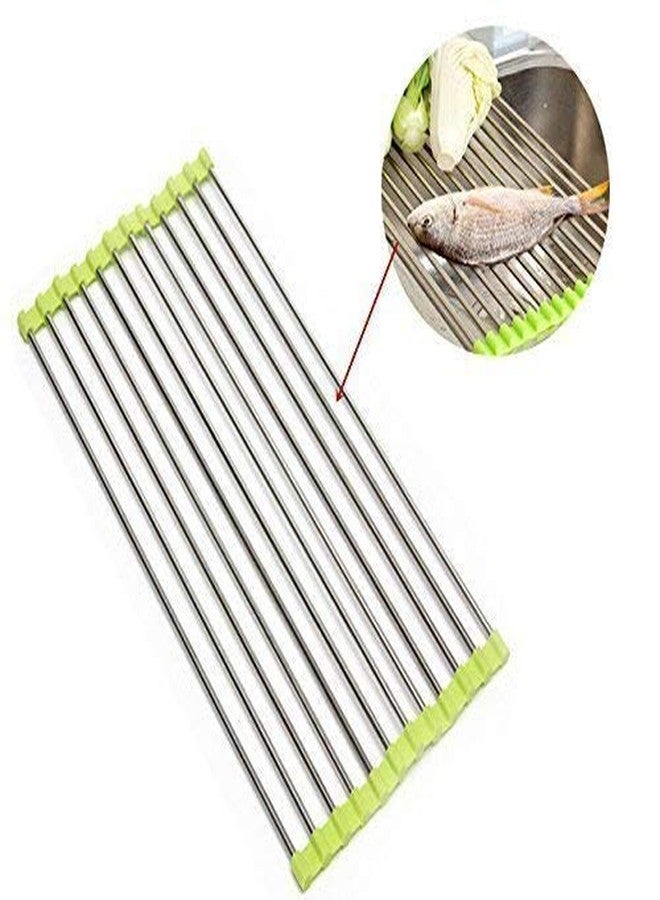 Yorten 1Pc Kitchen Holder Stainless Steel Sink Folding Fruit Vegetable Drying Drain Rack Dish Drying Rack, Stainless Steel Roll-Up Over Sink Rack Kitchen Foldable Drying Drainer 18 Inch - Image 5