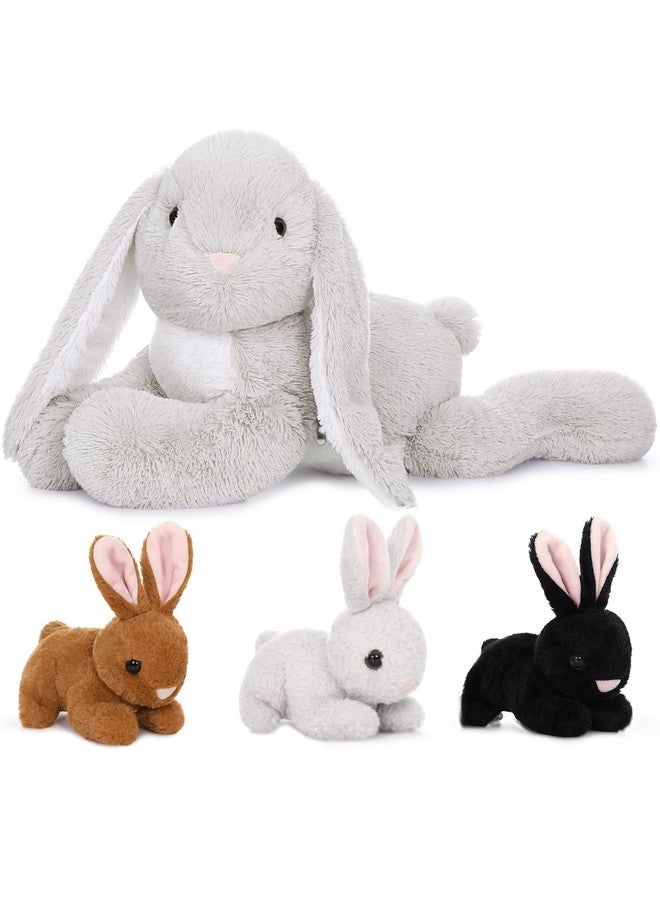 ماوجولان 4 قطع من حيوانات الأرنب المحشوة الكبيرة مع 3 أطفال بالداخل، ألعاب أرنب عيد الفصح العملاقة المحشوة مقاس 24 بوصة، أرنب محشو رمادي ناعم ومحبب هدية للأطفال والفتيات والأولاد والمراهقين - Image 1